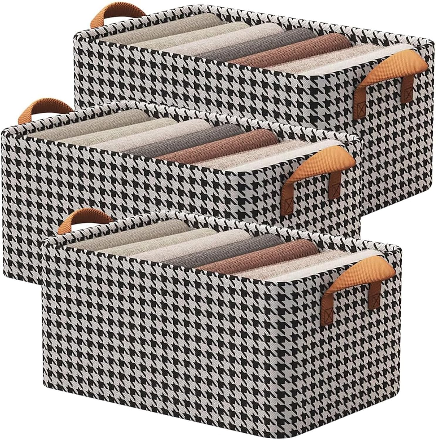 3 Pack Foldable Wardrobe Clothes Organizer with Steel Frame – Stackable Non-woven Fabric Storage Boxes with Handles for Jeans, Pants, Sweaters, Dresses & Closet Storage