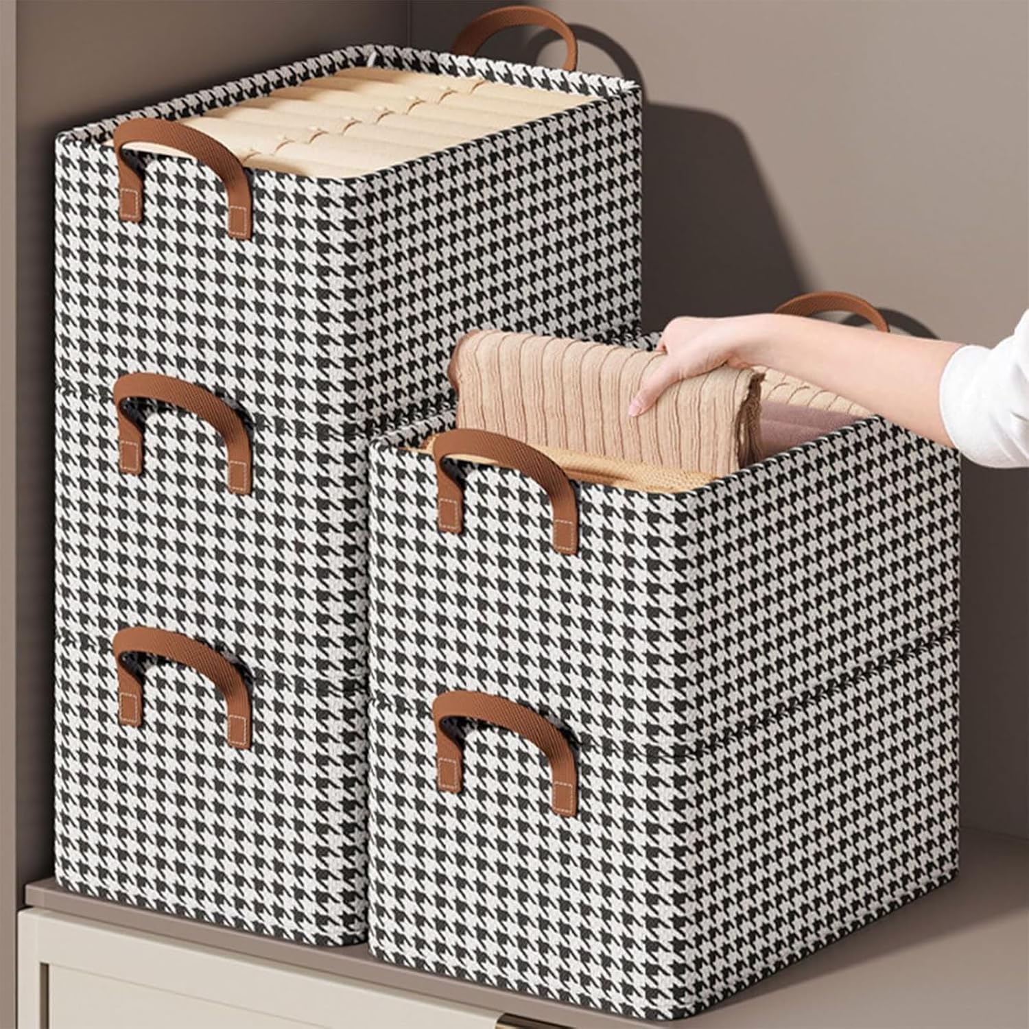 3 Pack Foldable Wardrobe Clothes Organizer with Steel Frame – Stackable Non-woven Fabric Storage Boxes with Handles for Jeans, Pants, Sweaters, Dresses & Closet Storage - Image 2