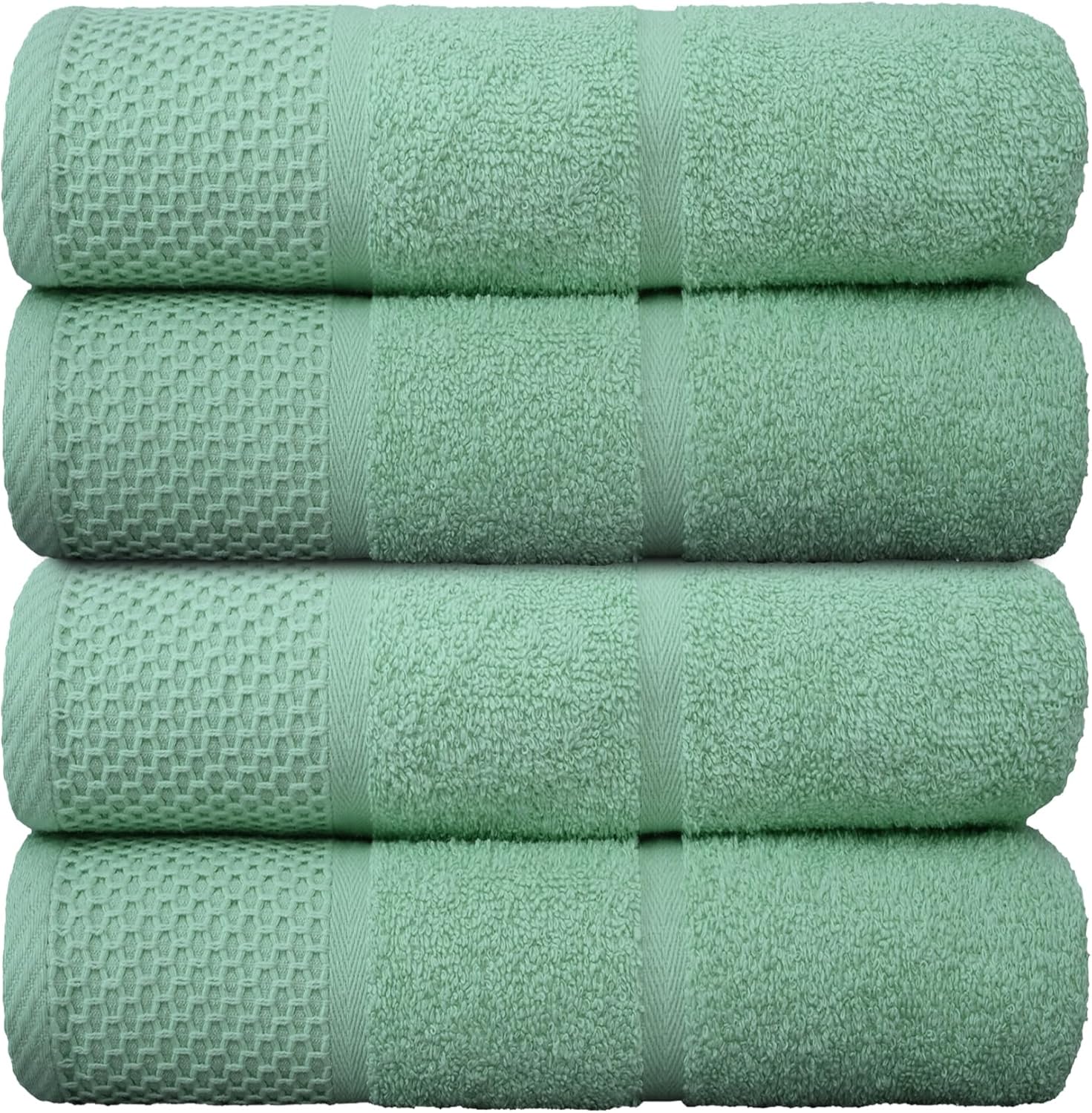 Rushmore Bath Towel Set, Pack 4 Towel Set (70 x 140 CM) Cotton, Honey Combed Ultra Soft and Highly Absorbent Quality Towels for Hotel, Spa and Bathroom. (Sea Green, Pack of 4)
