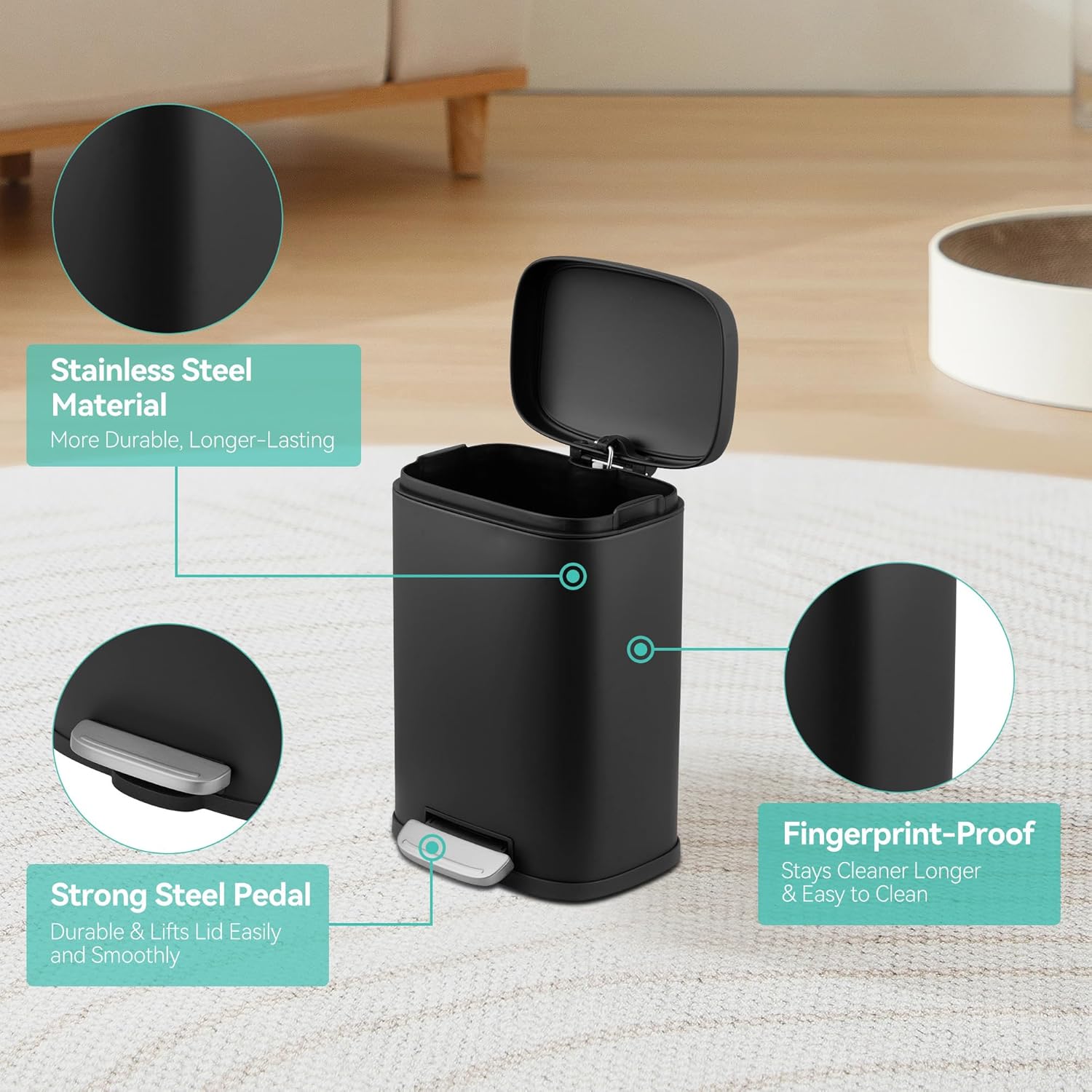 5L Stainless Steel Trash Can with Soft-Close Lid - 5l Fingerprint-Proof & Rust-Resistant Bin for Arabic Kitchens, Mosques & Guest Bathrooms - Image 6