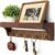Farmhouse Key Holder for Wall – Decorative Wooden Mail Organizer with 5 Rustic Key Hooks and Floating Shelf for Home Decor, Hallway, Entryway, Appartment (Retro Brown)