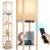OUTON LED Floor Lamp with Shelves, 4 Colour Temperatures Dimmable Floor Lamp with 2 USB Ports, Remote Control, Storage Display Tall Standing Lamp for Living Room Bedroom Office, Wood