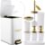 White Bathroom Accessories Set 8 Piece White and Gold Bathroom Set, Bathroom Sets with Stainless Steel Trash Can,Toilet Brush,Toothbrush Set,Soap Dispenser
