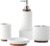 Embossed Ceramic Bathroom Accessory Set with Dark Brown Burnt Wood, Moroccan Trellis Patterns Soap Dispenser Set for Counter Top White Bathroom Set(Moroccan Trellis)